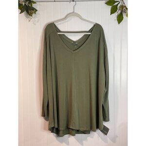 Falls Creek Womens Plus Size 2X Olive Green Tunic Top With Ribbed Sleeves